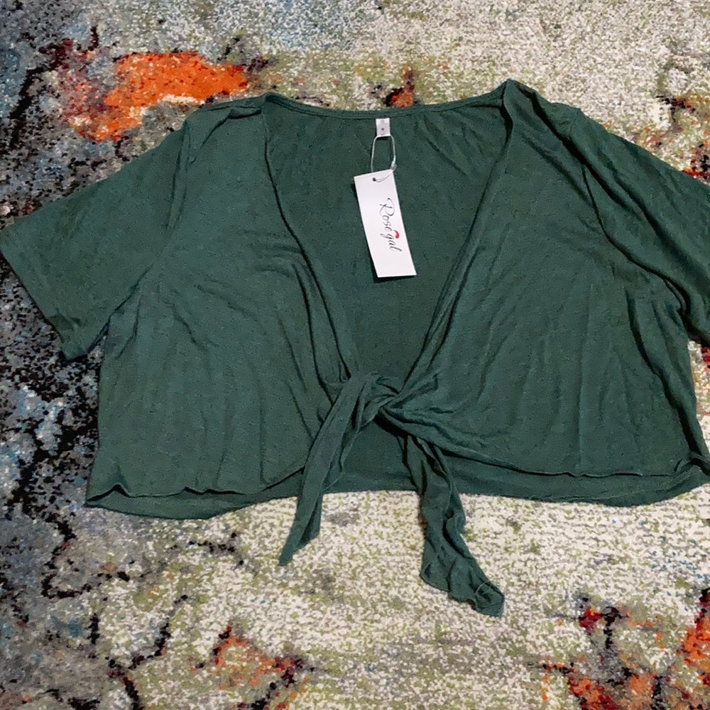 ROSEGAL Short-Sleeved Heather Green Casual CoverUp